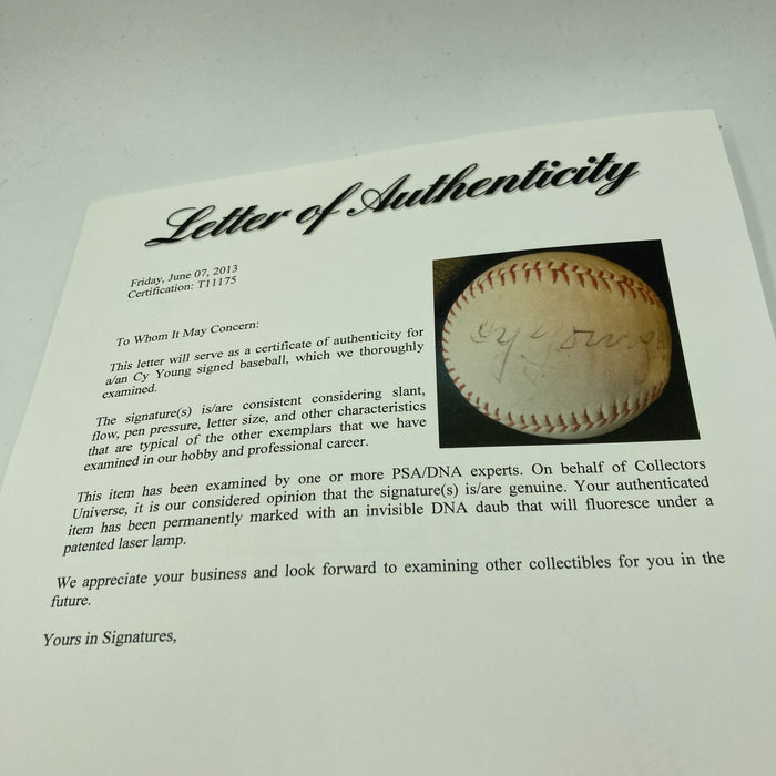 Beautiful Cy Young Single Signed American League Baseball PSA DNA COA