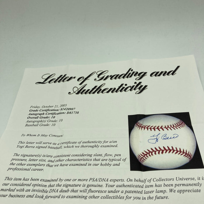 Yogi Berra Signed Major League Baseball PSA DNA Graded 10 GEM MINT