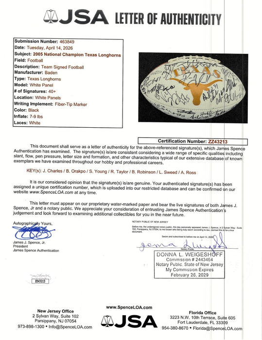 2005 Texas Longhorns NCAA National Champs Team Signed Football 40+ Sigs JSA COA