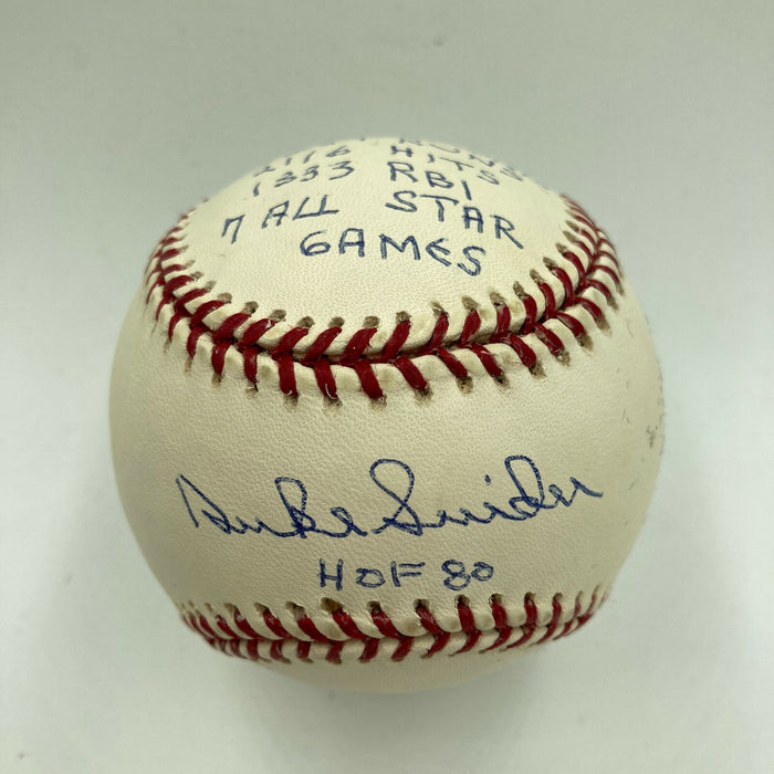 Duke Snider Signed Heavily Inscribed Career STAT Baseball Reggie Jackson COA