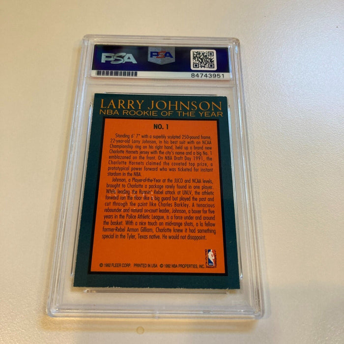 Rare 1992 Fleer Larry Johnson RC Signed Promo Card With Fleer Stamp PSA DNA