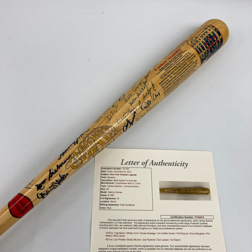 Beautiful New York Yankees HOF Legends Signed Baseball Bat With 55 Sigs! JSA COA