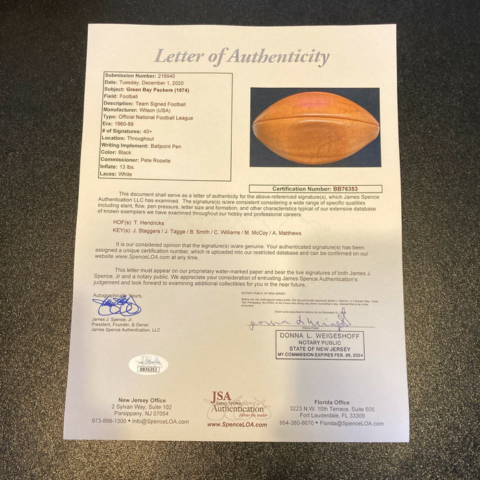1975 Green Bay Packers Team Signed Wilson NFL Game Football JSA COA