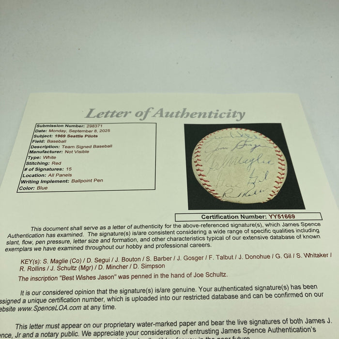 1969 Seattle Pilots Inaugural Team Signed Baseball JSA COA RARE