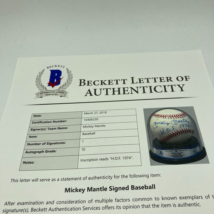 Mickey Mantle Signed American League Baseball BGS Graded 10 GEM MINT Beckett