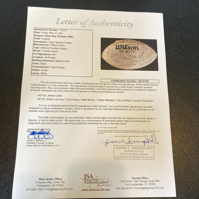 1980 Green Bay Packers Team Signed Wilson NFL Football 50+ Sigs JSA COA