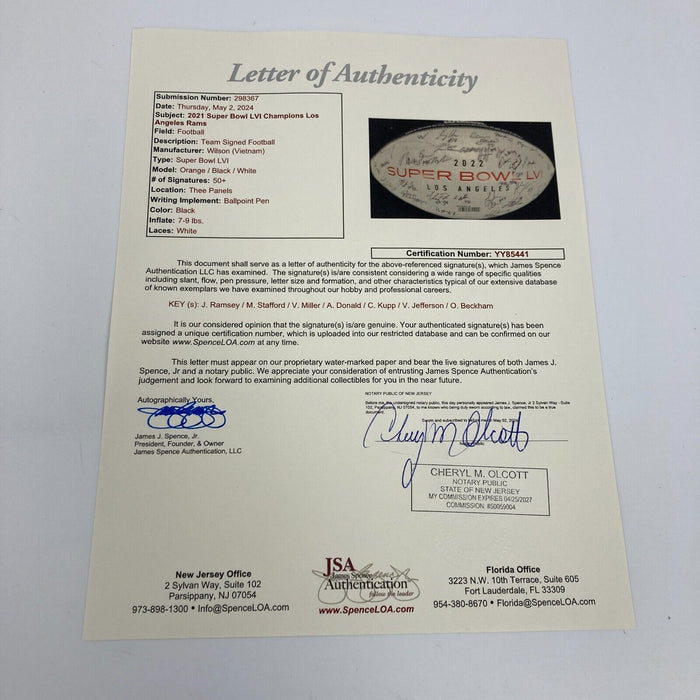 2021 Los Angeles Rams Super Bowl LVI Champs Team Signed Football 70 Sigs JSA COA