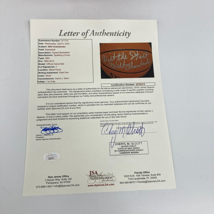 The Finest Wilt "The Stilt" Chamberlain Signed Spalding NBA Game Basketball JSA