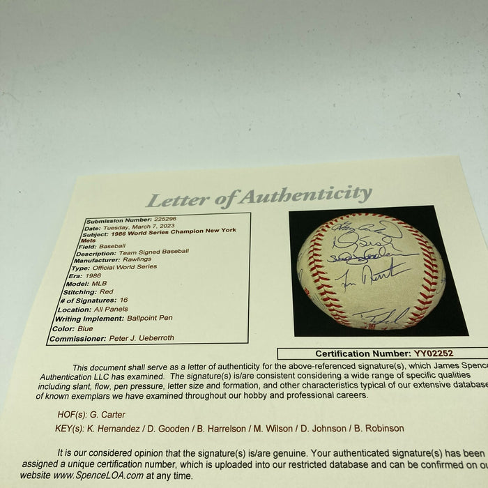 1986 New York Mets World Series Champs Team Signed W.S. Baseball JSA COA