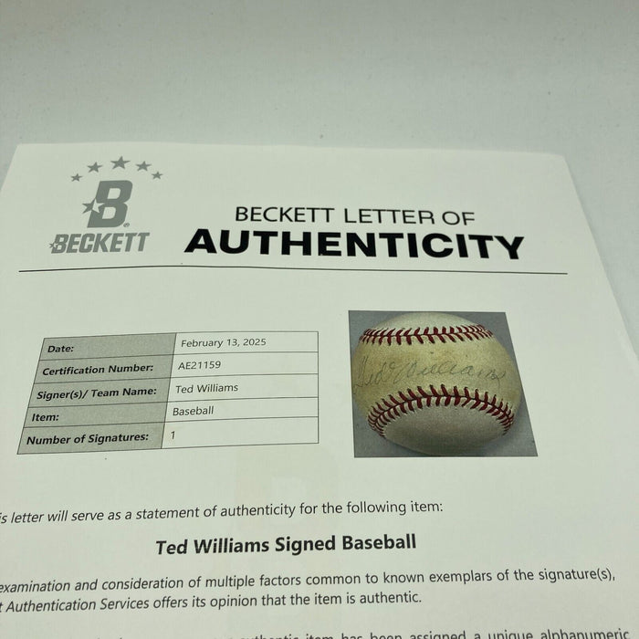 Ted Williams Signed Vintage American League Macphail Baseball Beckett COA
