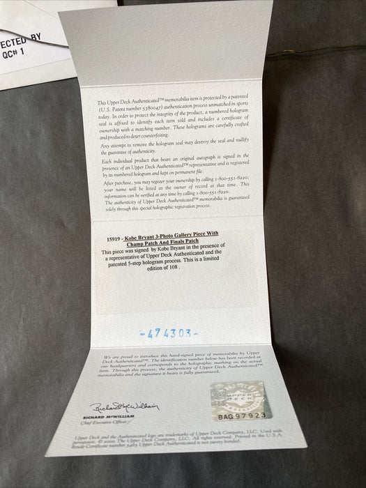 Kobe Bryant Signed 2000 NBA Finals Patch Collage Photo 16x23 Upper Deck UDA COA