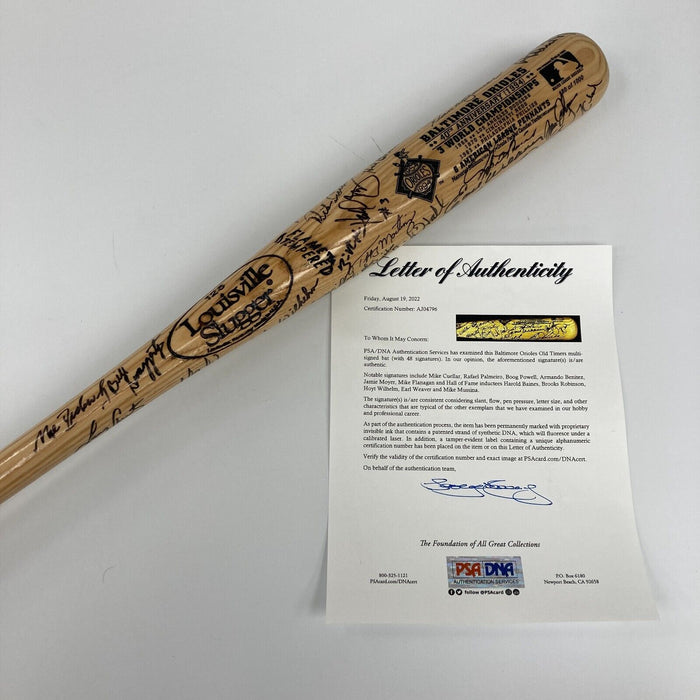 Baltimore Orioles Legends Multi Signed 40th Anniversary Bat 48 Sigs Bat PSA