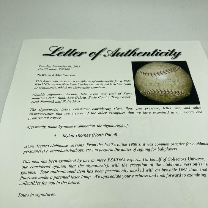 1927 NY Yankees WS Champs Team Signed Baseball Babe Ruth Lou Gehrig PSA DNA COA