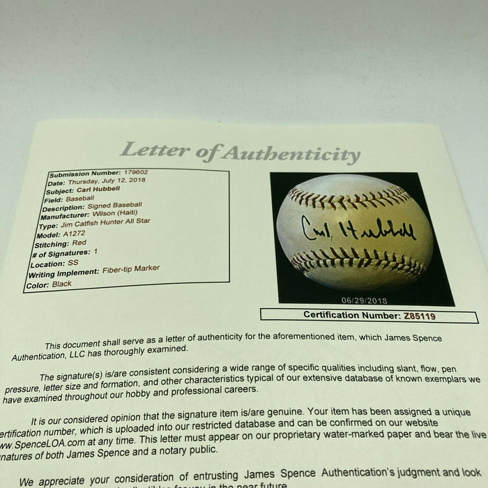 Carl Hubbell Single Signed Autographed Baseball JSA COA New York Giants HOF