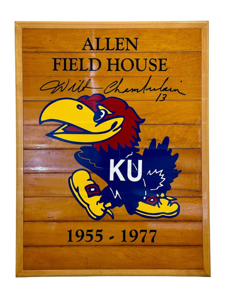 Wilt Chamberlain Signed Kansas University Game Used Floor 18x24 JSA MINT 9