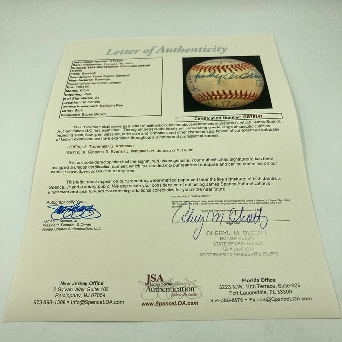 1984 Detroit Tigers World Series Champs Team Signed Baseball JSA COA