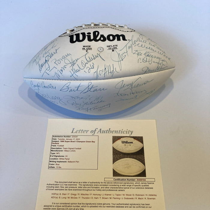 1966 Green Bay Packers Super Bowl 1 Champs Team Signed Football JSA COA