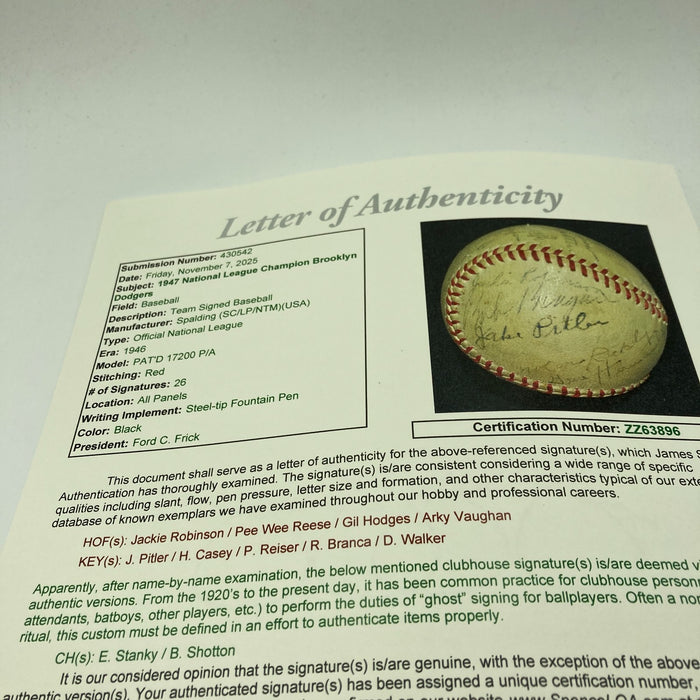 Jackie Robinson Rookie 1947 Brooklyn Dodgers Team Signed Baseball JSA COA