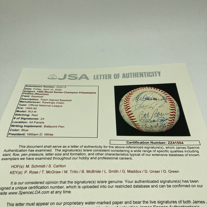 1980 Philadelphia Phillies World Series Champs Team Signed Baseball JSA COA