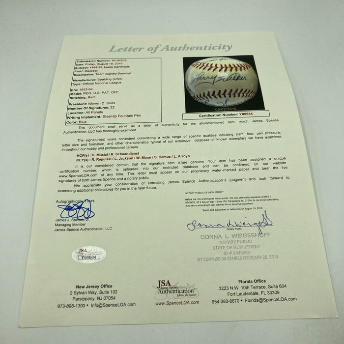 Stan Musial 1955 St. Louis Cardinals Team Signed National League Baseball JSA