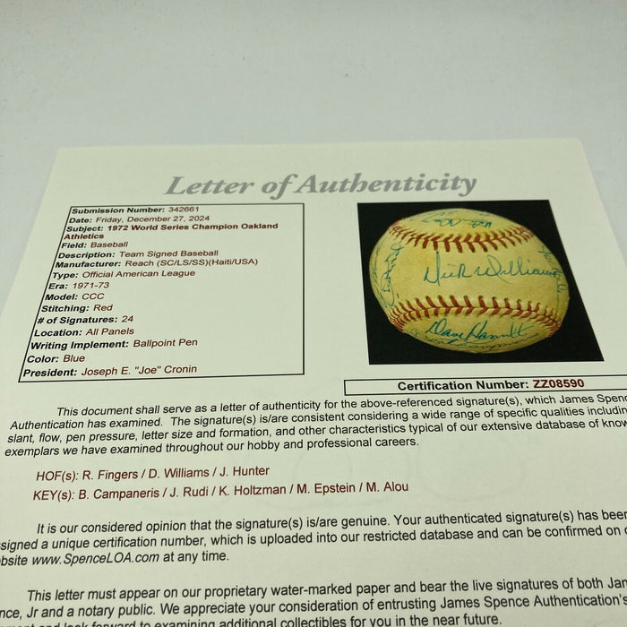 1972 Oakland A's Athletics World Series Champs Team Signed Baseball JSA COA