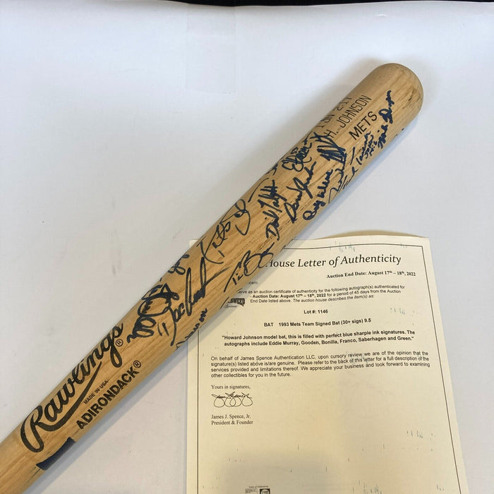 1993 New York Mets Team Signed Howard Johnson Game Issued Baseball Bat JSA COA