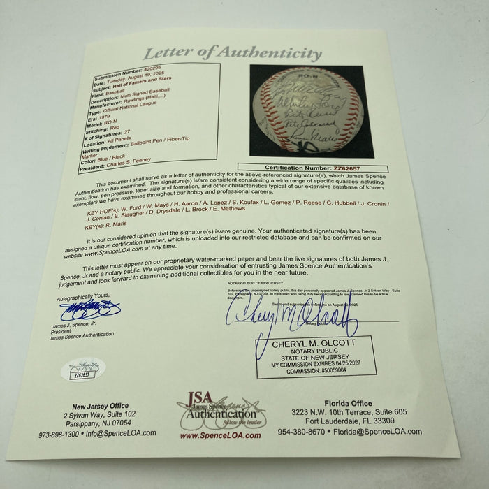 Roger Maris Sandy Koufax Mays Aaron Hall Of Fame Multi Signed Baseball JSA COA