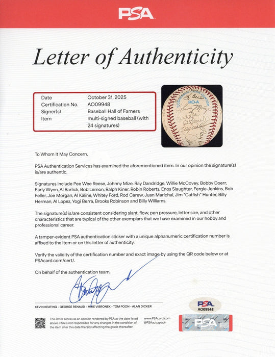 Hall Of Fame Multi Signed National League Baseball 24 Sigs PSA DNA COA