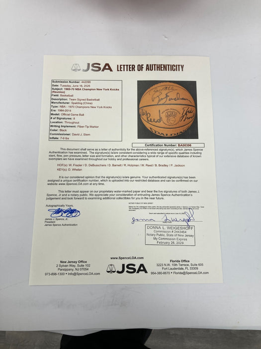 1969 - 1970 New York Knicks NBA Champs Team Signed Basketball JSA COA