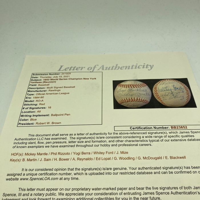 1953 New York Yankees World Series Champs Team Signed Baseball Mickey Mantle JSA