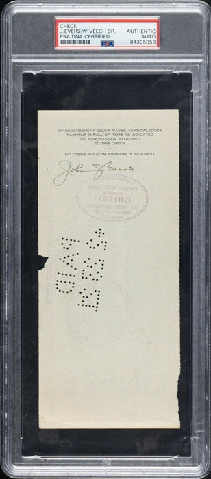 Johnny Evers Signed 1921 Chicago Cubs Payroll Check PSA DNA RARE
