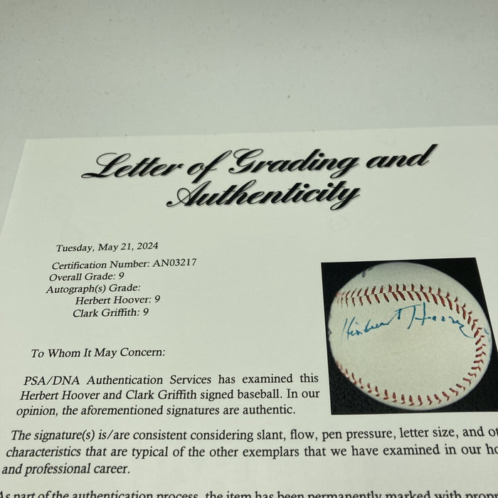 The Finest President Herbert Hoover Signed Baseball PSA DNA Graded MINT 9