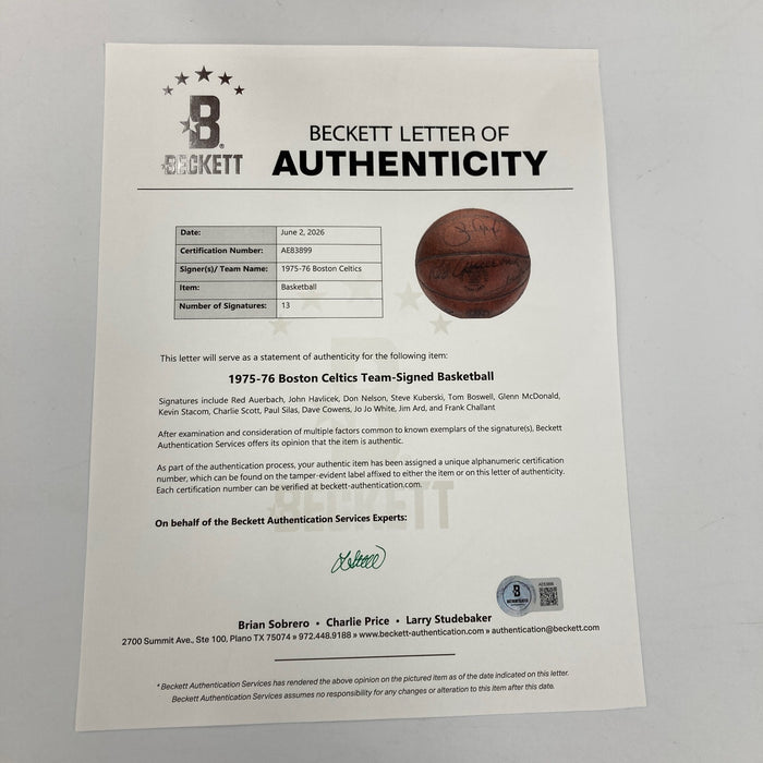 1975-76 Boston Celtics NBA Champs Team Signed Game Used Basketball Beckett COA