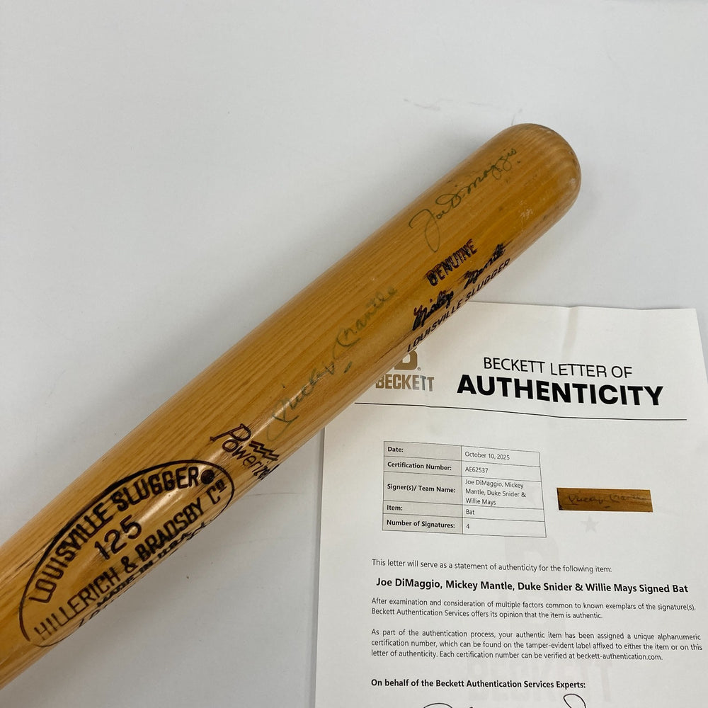 Mickey Mantle Joe Dimaggio Willie Mays Signed Autographed Baseball Bat Beckett