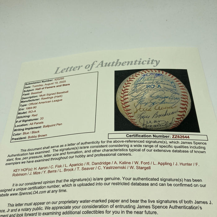 Hall Of Fame Multi Signed Baseball 33 Sigs Hank Aaron JSA COA