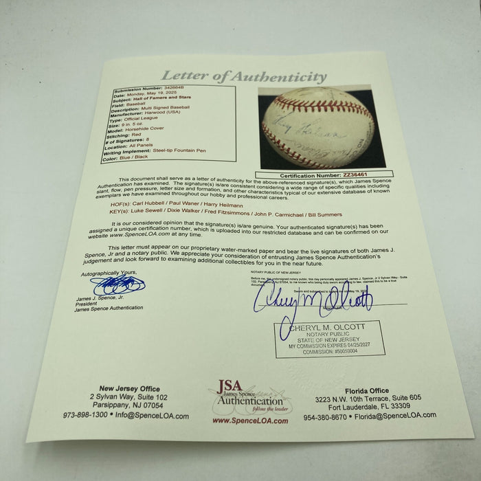 Harry Heilmann & Paul Waner Mutli Signed World War 2 Baseball JSA COA