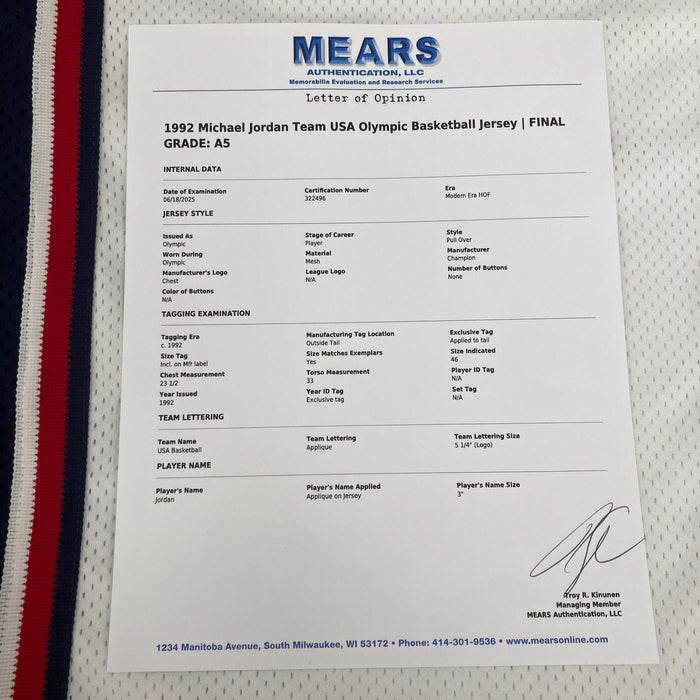 Michael Jordan Signed Game Used 1992 Team USA Dream Team Jersey PSA DNA & MEARS