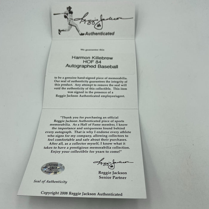 Harmon Killebrew "Hall Of Fame 1984" Signed MLB Baseball Reggie Jackson COA