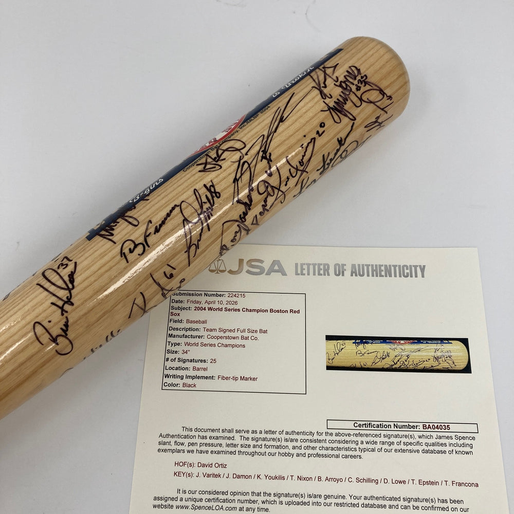 2004 Boston Red Sox World Series Champs Team Signed Baseball Bat JSA COA