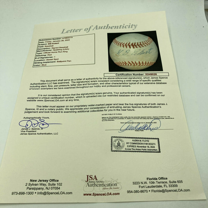 William (Bill) Eckert Single Signed Baseball 4th Commissioner Of Baseball JSA