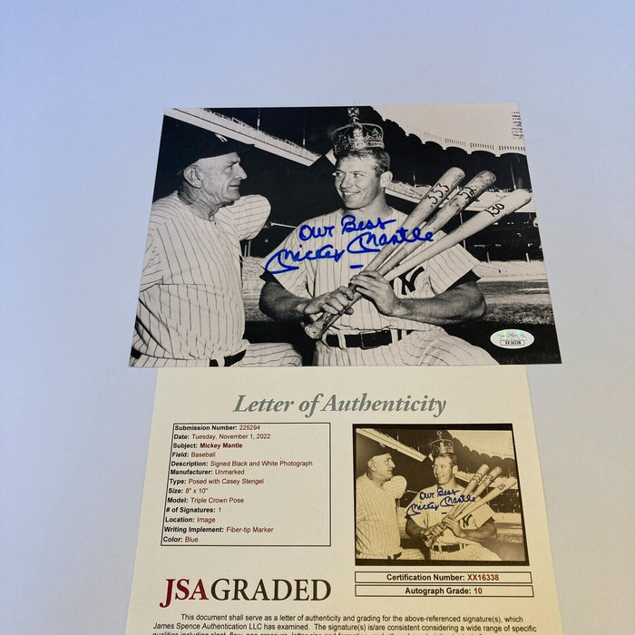 Mickey Mantle Signed 1956 Triple Crown 8x10 Photo JSA Graded 10 GEM MINT