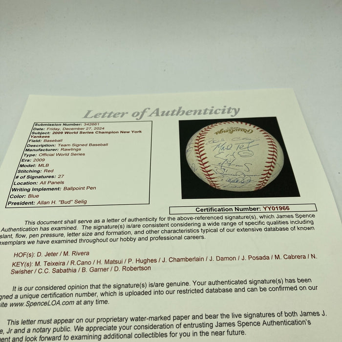 2009 New York Yankees Team Signed World Series Baseball Derek Jeter JSA COA