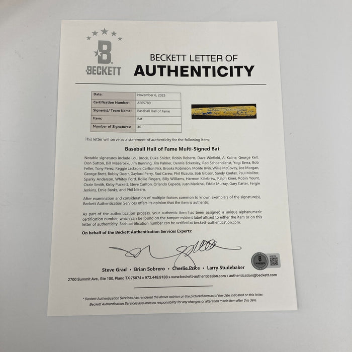 Hall Of Fame Multi Signed Baseball Bat 46 Sigs With Sandy Koufax Beckett COA