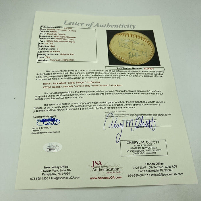 Robert F. Kennedy Signed Autographed Baseball JFK Brother RFK JSA COA