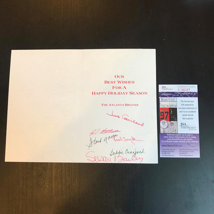 Rare Hank Aaron 1970's Atlanta Braves Multi Signed Holiday Card With JSA COA