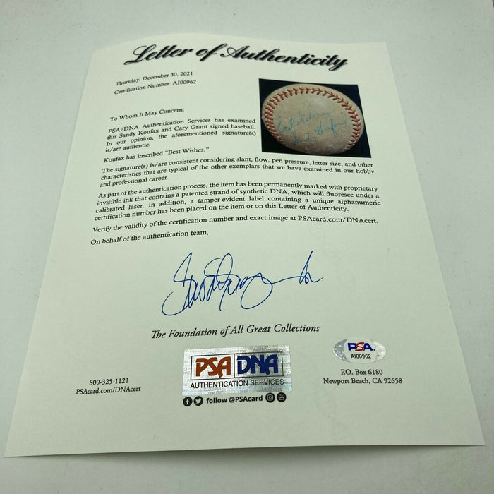 Cary Grant & Sandy Koufax 1950's Signed Baseball PSA DNA COA RARE