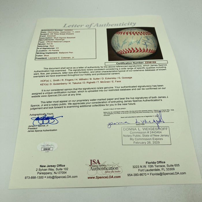 Legendary All Time Great Closers Multi Signed Baseball 23 Signatures JSA COA