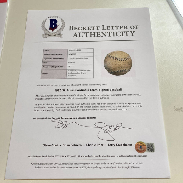 1926 St. Louis Cardinals World Series Champs Team Signed Baseball PSA DNA RARE