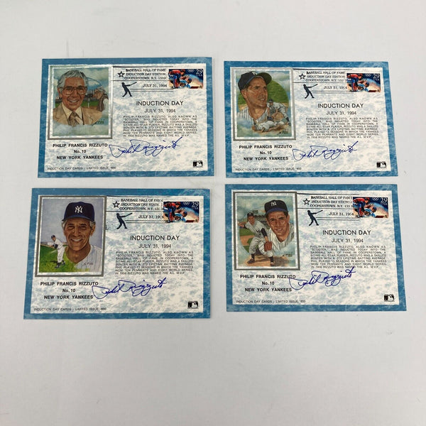 Lot Of (4) Phil Rizzuto Signed 1994 Hall Of Fame Induction Postcards