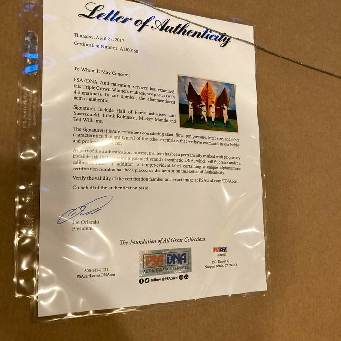 Mickey Mantle Ted Williams Carl Yastrzemski Triple Crown Signed 23x27 Photo PSA